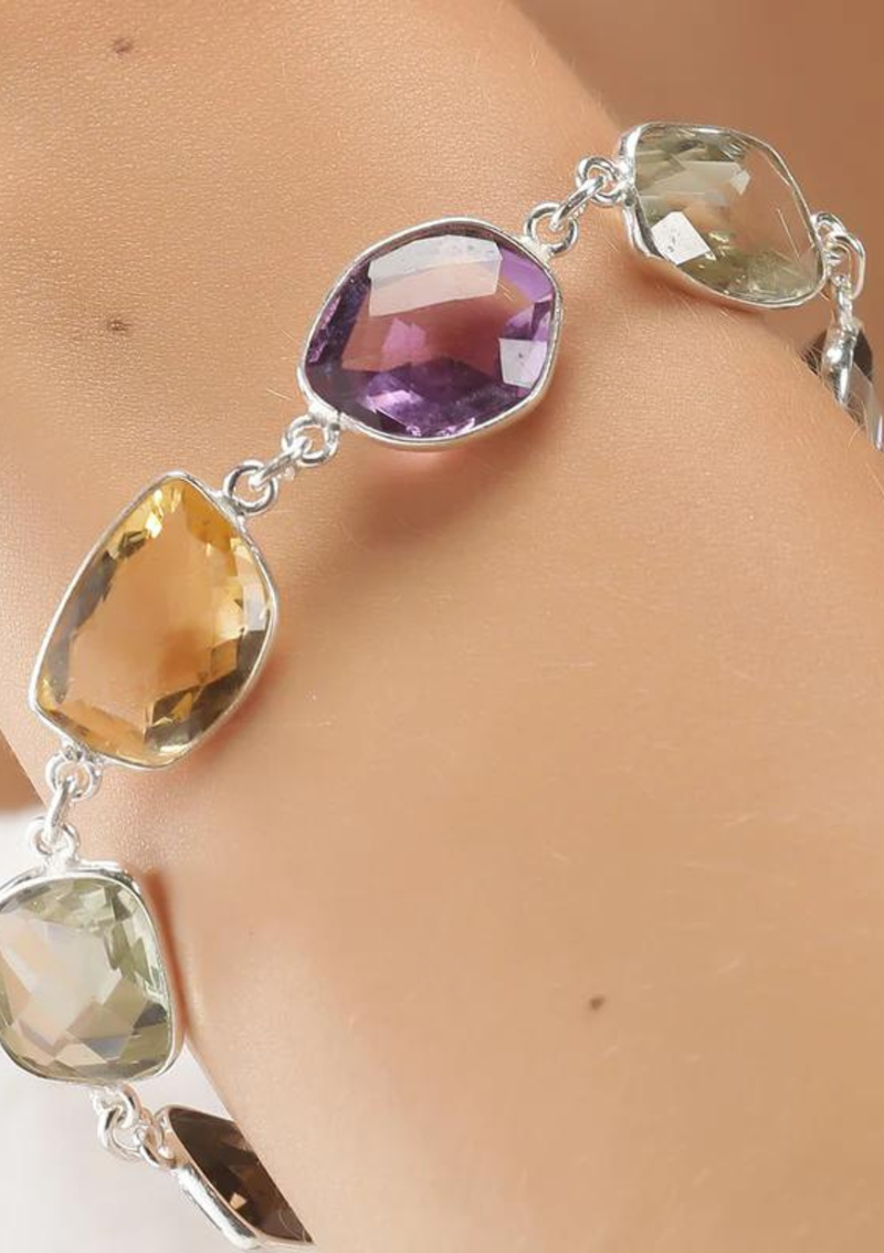 Silver Bracelet with natural gemstones