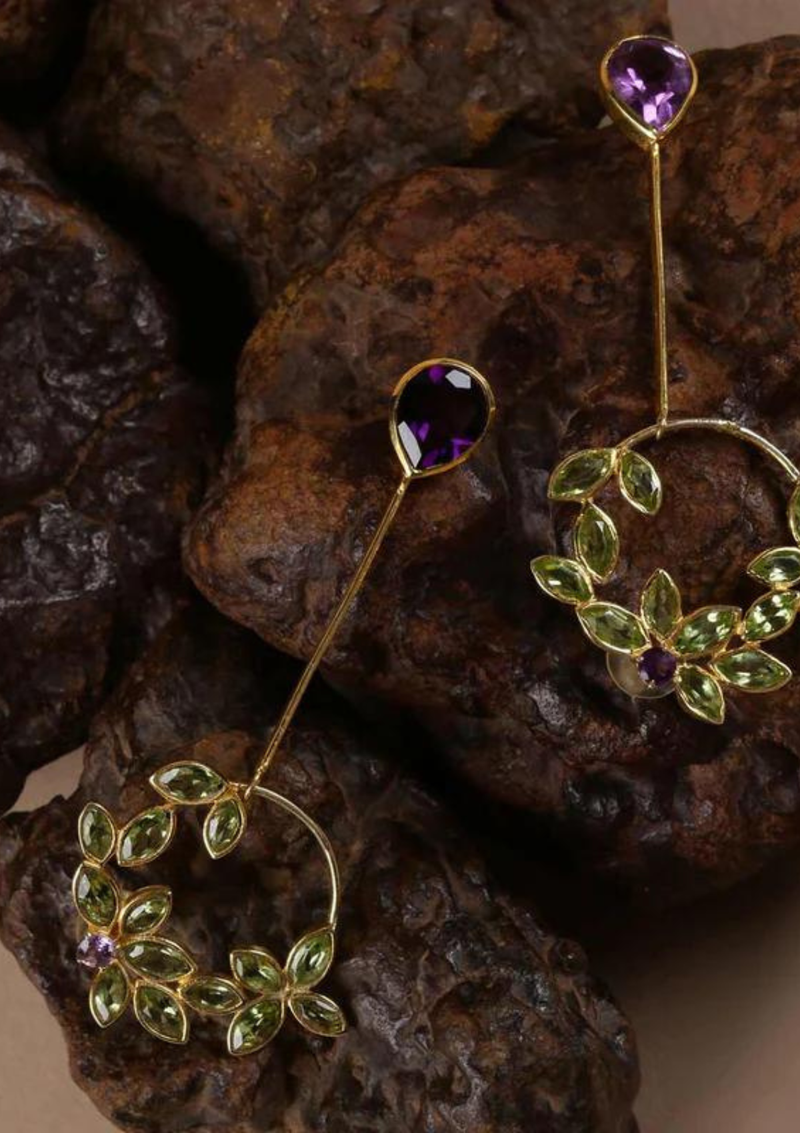 Peridot and Amethyst Dangle Earring