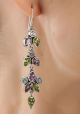 Silver Multi Stone Earring - Blue topaz, Peridot and Amethyst