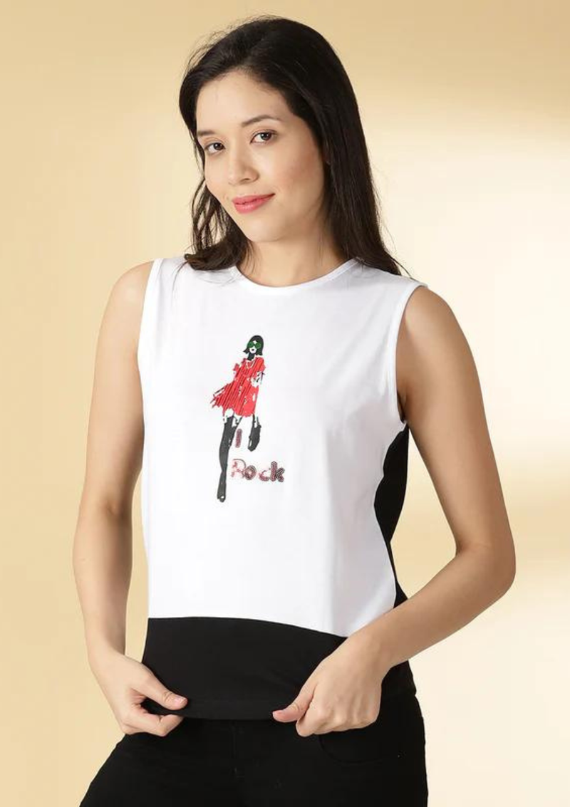 black and white sleeveless shirt, black and white sleeveless top
