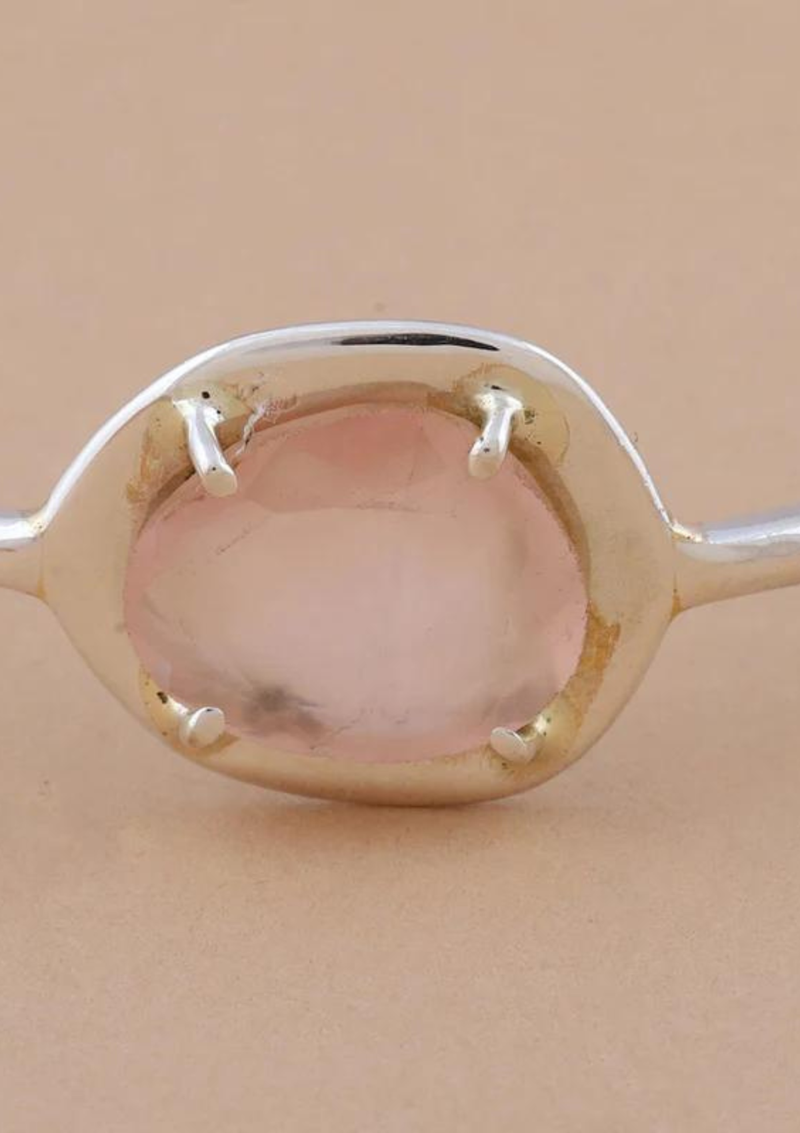 Silver Kada Rose Quartz Bracelet