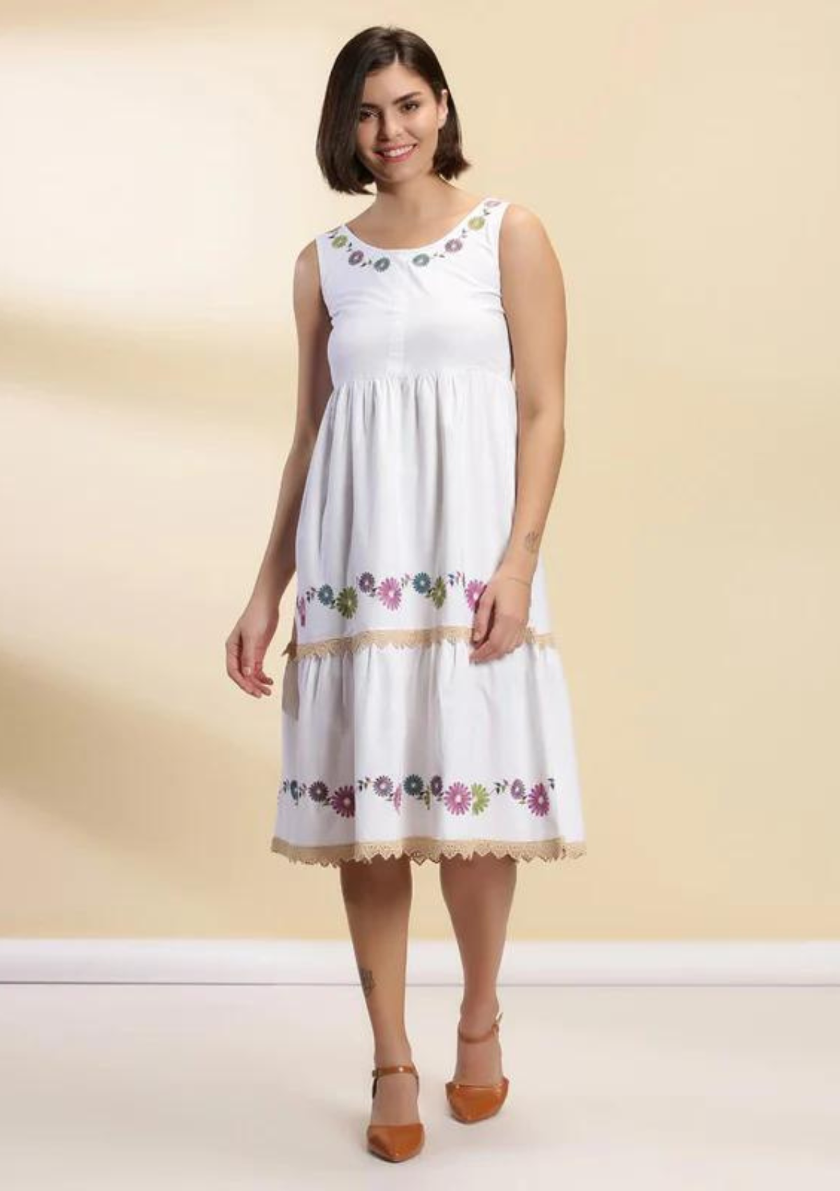 Buy Embroidered Tiered Dress Cotton Tiered Dress Online IshqMe