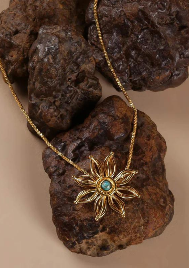 Firewheel Flower Turquoise Pendant Necklace