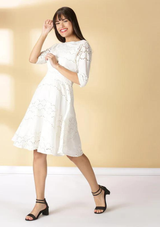 Astra - Charming White Schiffli Dress