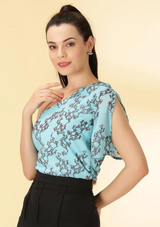 One Shoulder Floral Top with Black A- line Skirt