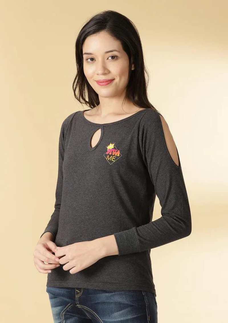 Cold Shoulder Printed T-Shirt