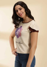 womens petal sleeve top, Printed Petal Sleeve T-shirt
