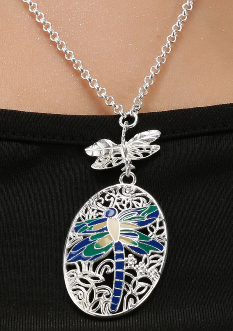 Dragonfly Pendant Silver Necklace