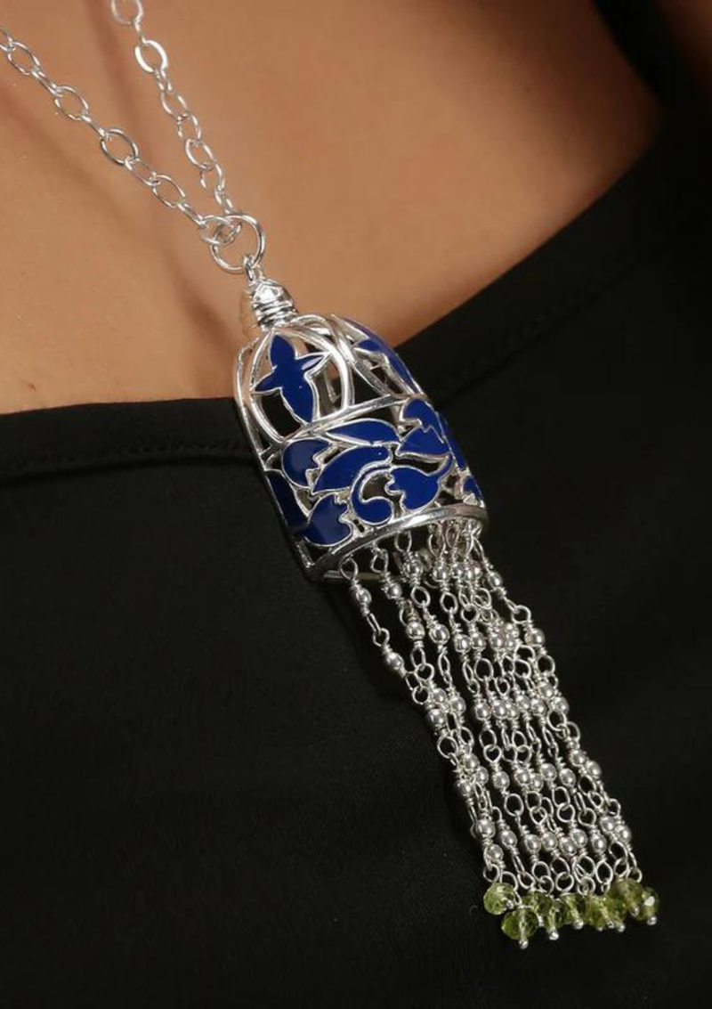 Silver Blue Enamel Necklace