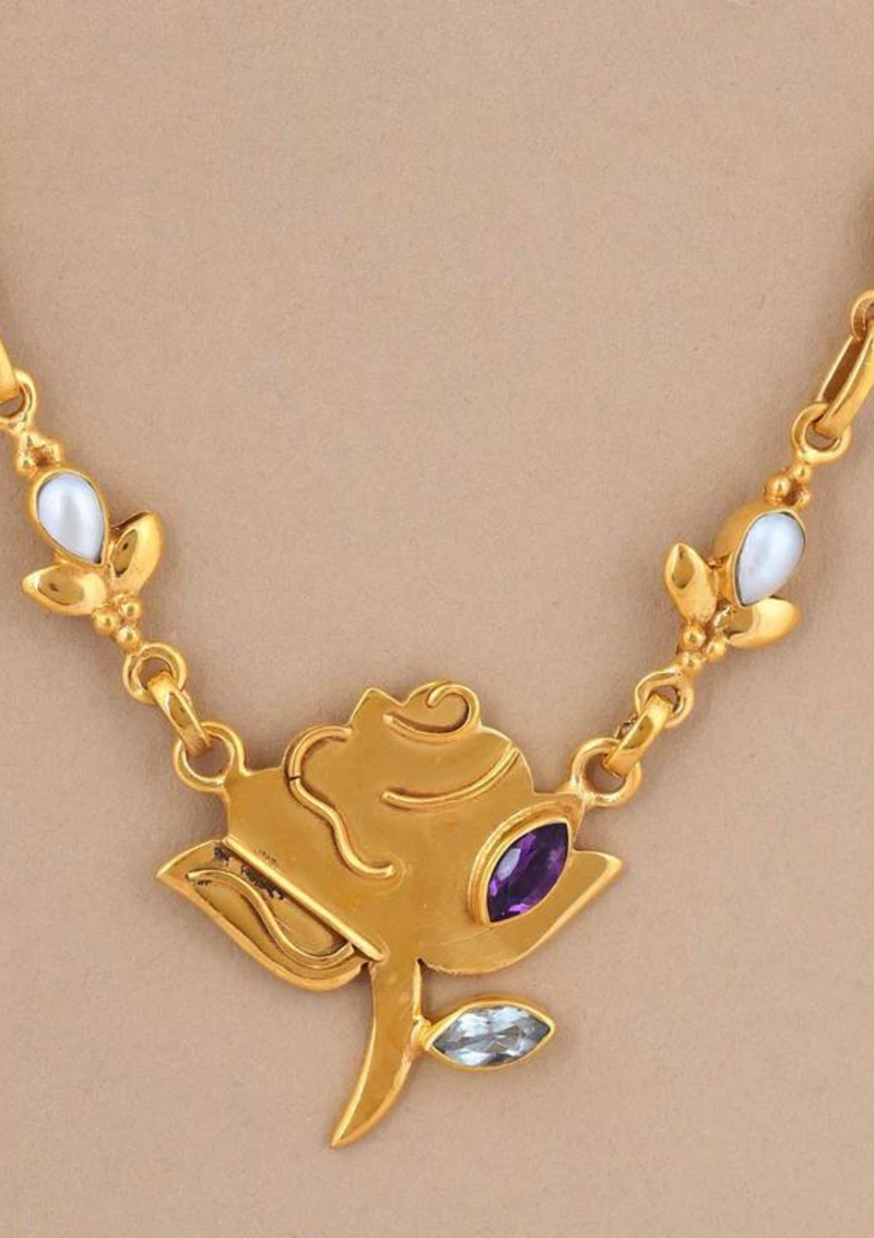 Silver Necklace with Amethyst, Blue Topaz and Pearls