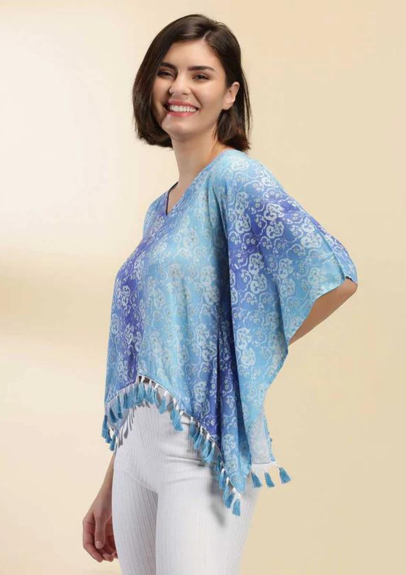 Printed Kaftan Top, blue kaftan top