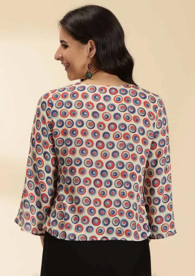 Printed Flared Sleeve Top, bell sleeves top