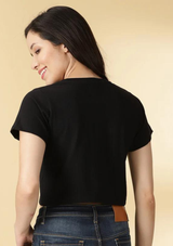 Graphic Print Crop Top, black printed crop top