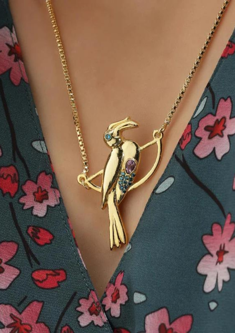 Amber Stone Bird Pendant Necklace
