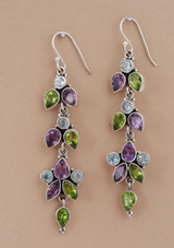 Silver Multi Stone Earring - Blue topaz, Peridot and Amethyst