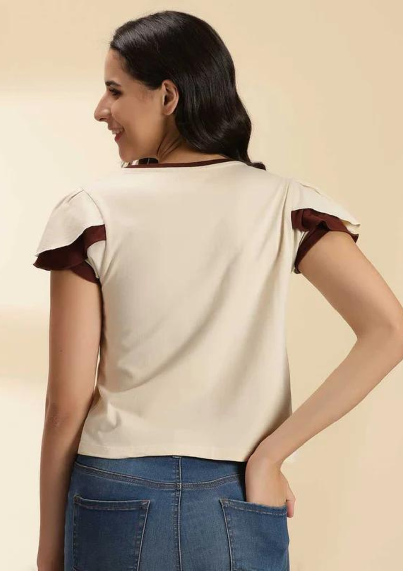 womens petal sleeve top, Printed Petal Sleeve T-shirt