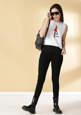 black and white sleeveless shirt, black and white sleeveless top