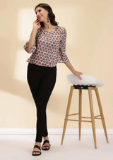Printed Flared Sleeve Top, bell sleeves top