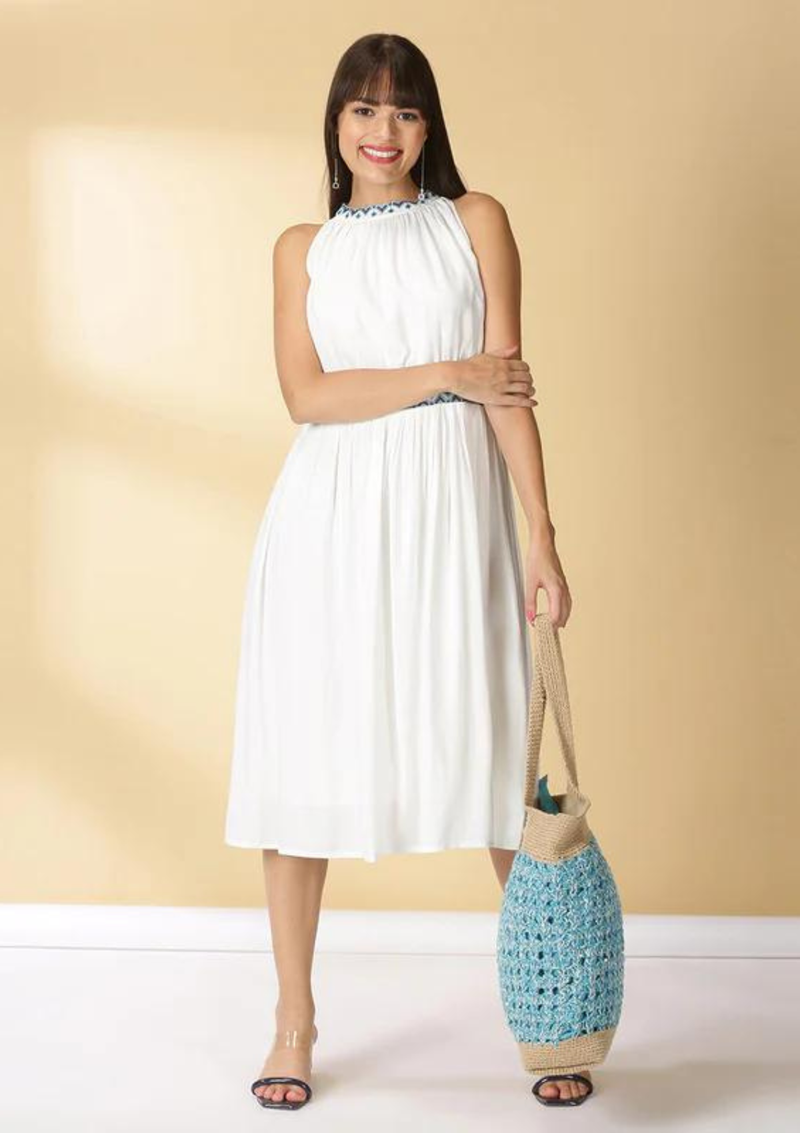 Celeste - White Rayon Dress, Celeste - White Rayon Dress, women's rayon dress