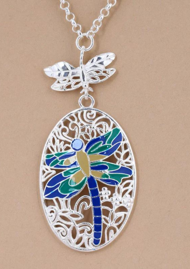 Dragonfly Pendant Silver Necklace