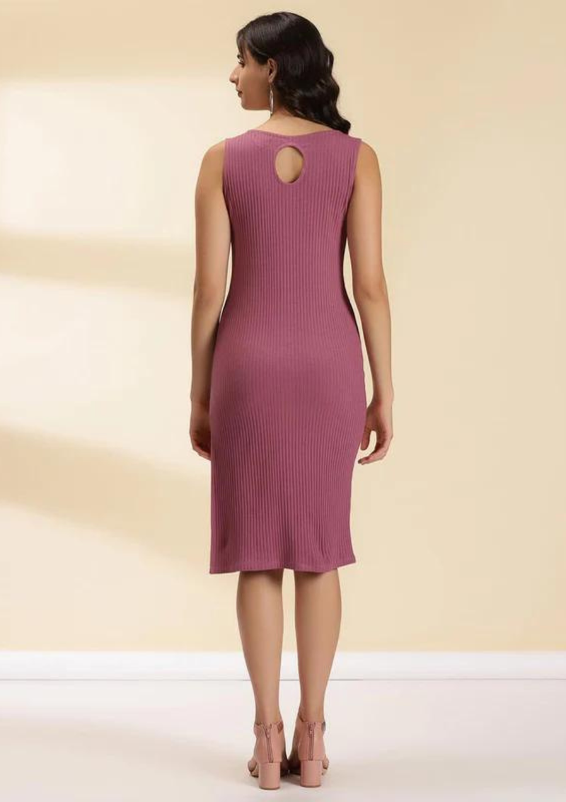 Burgundy Ribbed dress with Side Slit