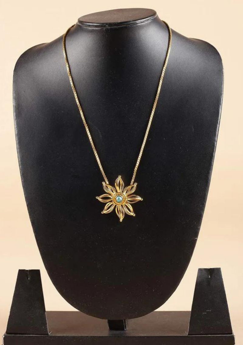 Firewheel Flower Turquoise Pendant Necklace