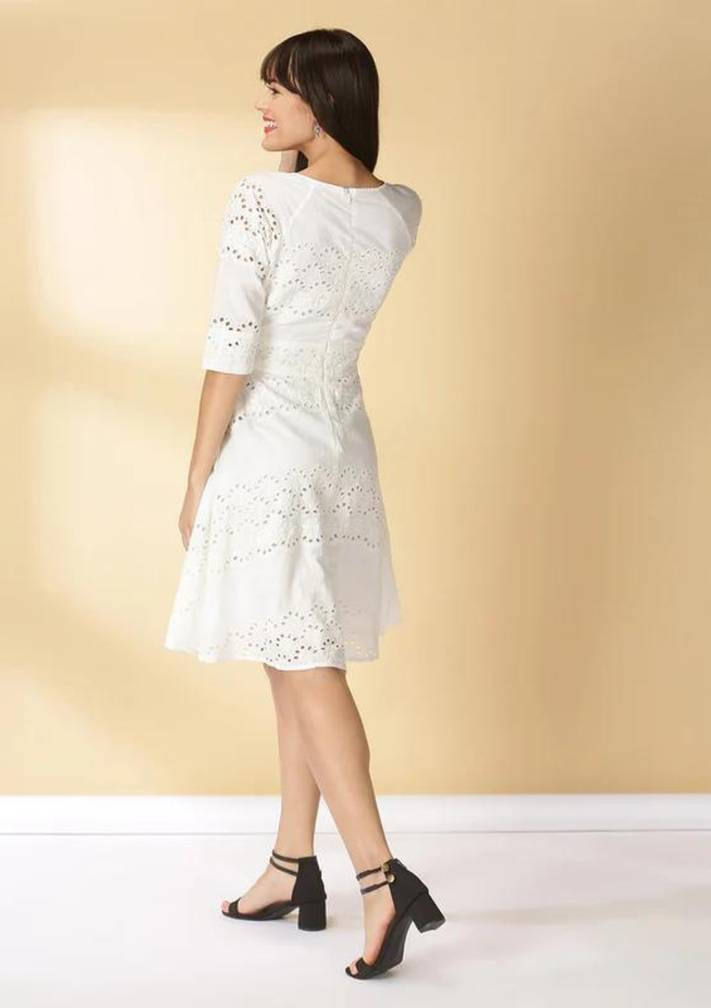 Astra - Charming White Schiffli Dress