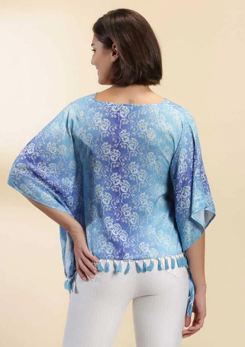 Printed Kaftan Top, blue kaftan top