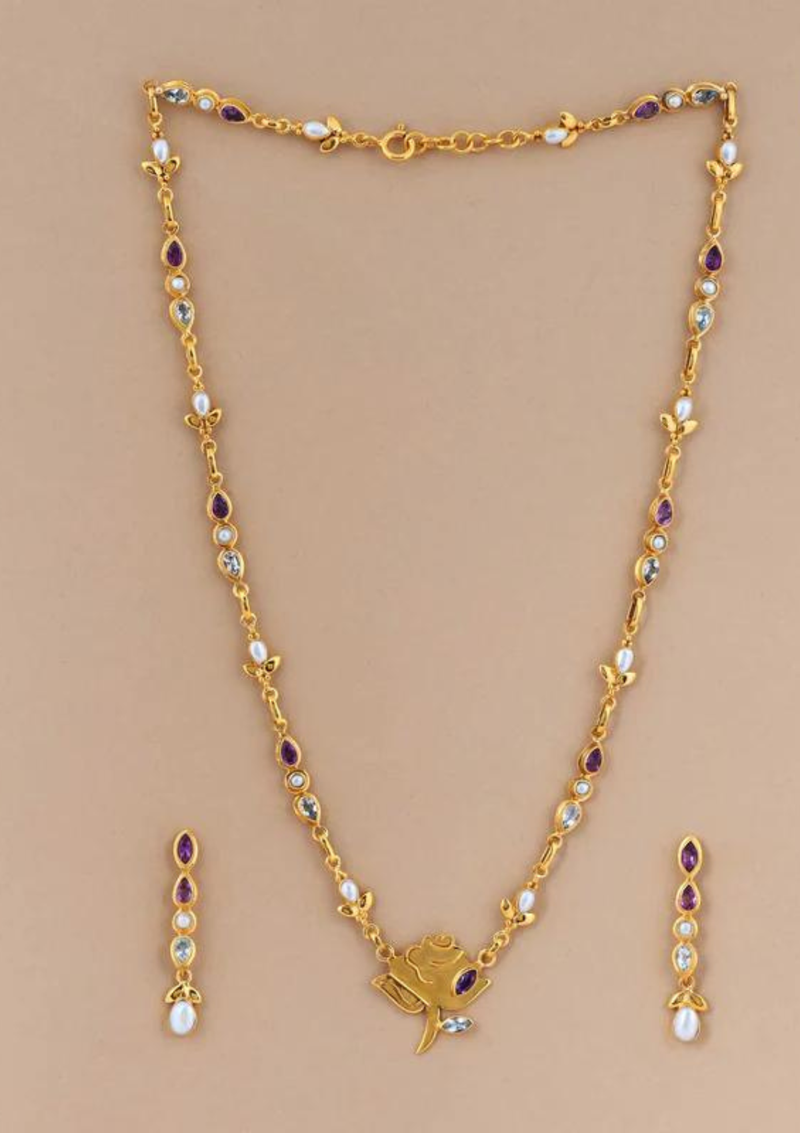 Silver Necklace with Amethyst, Blue Topaz and Pearls