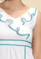 Ruffle Neck White Dress