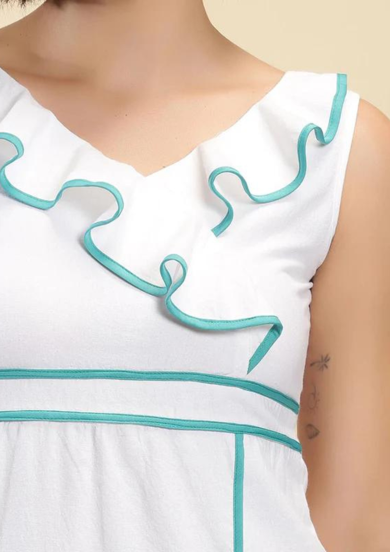 Ruffle Neck White Dress