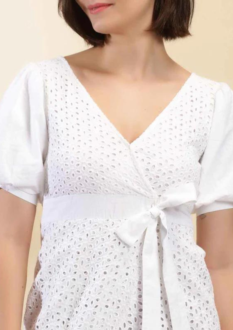 Schiffli Embroidered Overlap Dress
