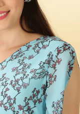 One Shoulder Floral Top with Black A- line Skirt