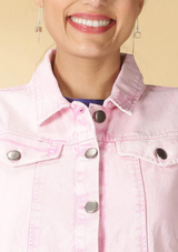 Hayley - Pink Denim Jacket with Blue Striped Dress