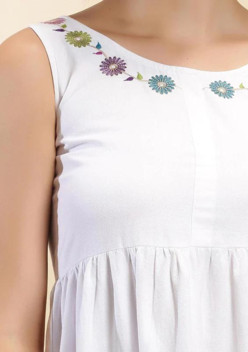 Cotton Embroidered Tiered Dress