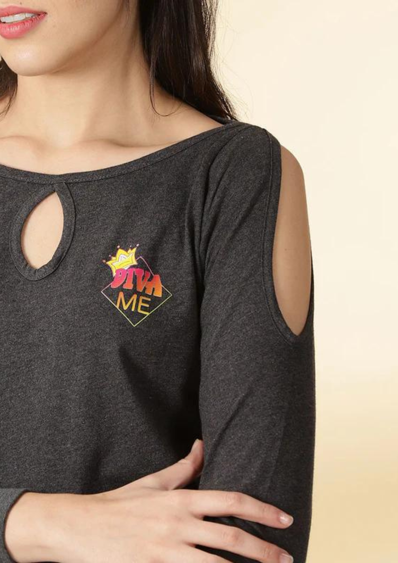 Cold Shoulder Printed T-Shirt