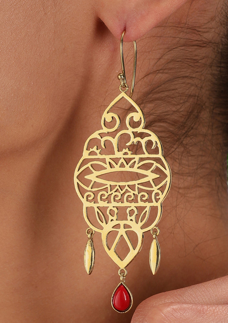Coral Drop Filigree Earring