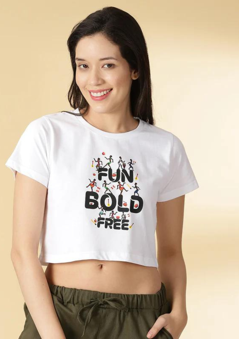 Graphic Print Crop Top, black printed crop top