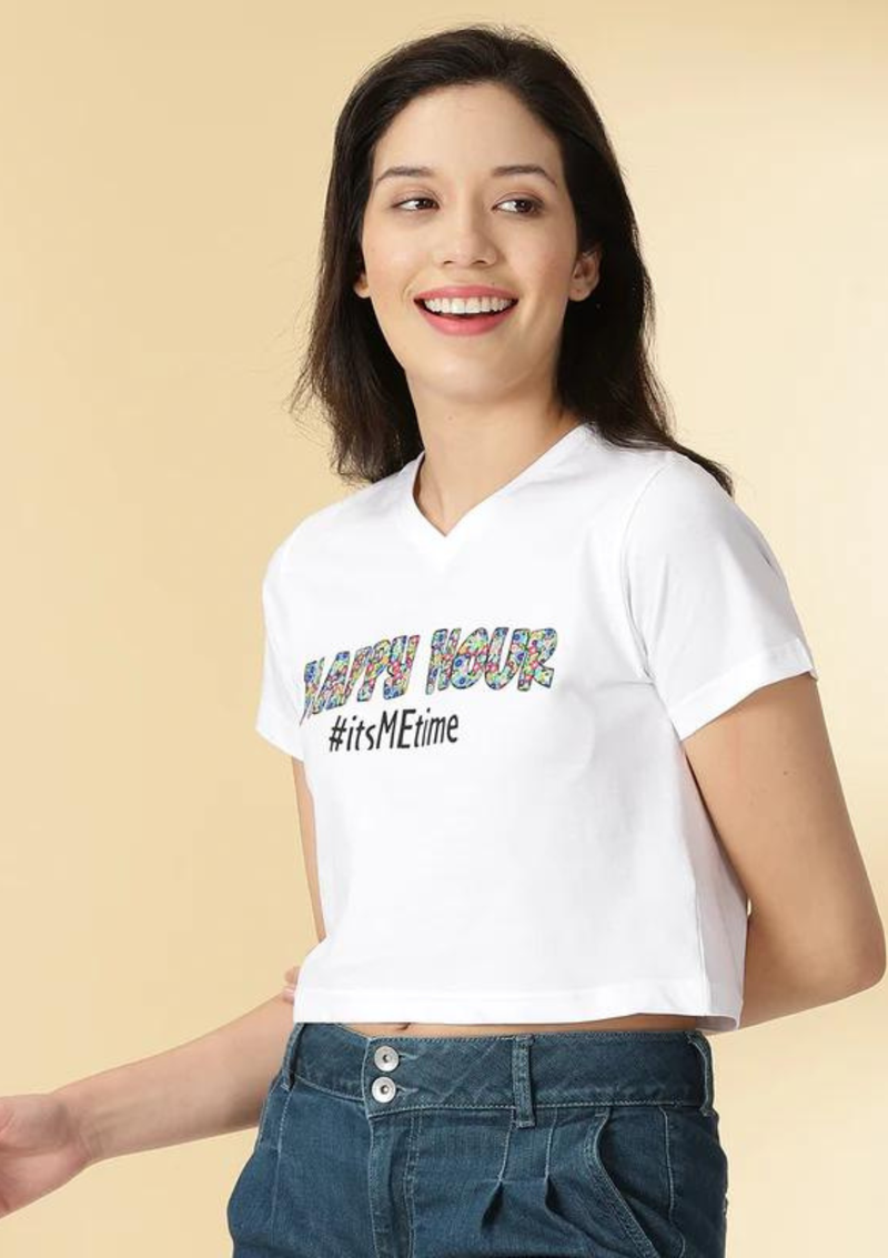 Happy Hour V Neck Crop Top, basic v neck crop top