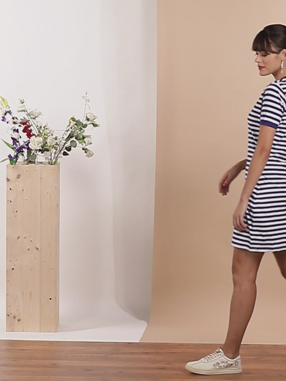 Hayley - Pink Denim Jacket with Blue Striped Dress