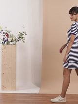 Hayley - Pink Denim Jacket with Blue Striped Dress