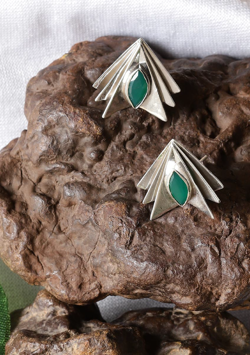 Green Onyx Layered Statement Stud
