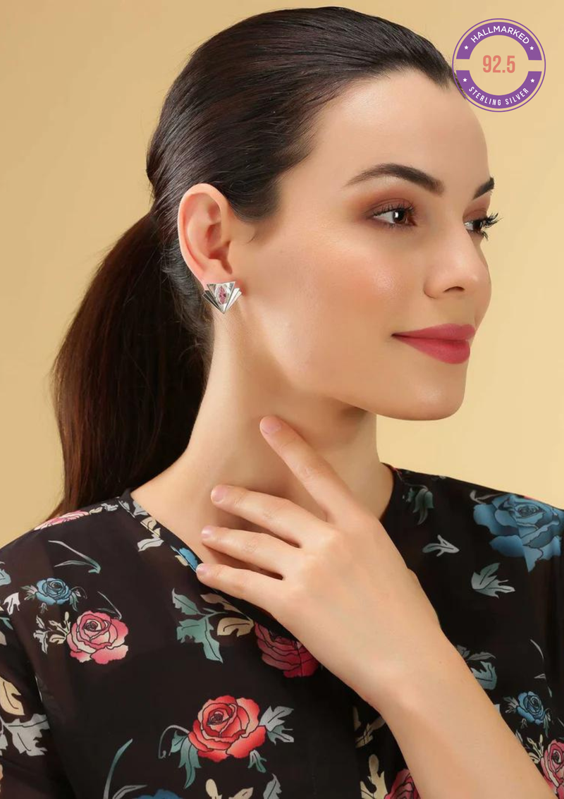Layered Pink Cubic Zirconia Stud