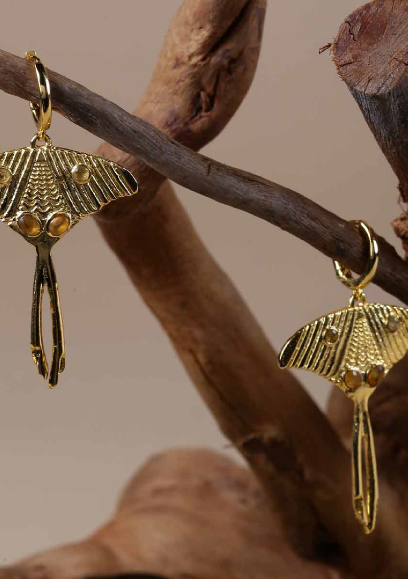 gold moth earrings