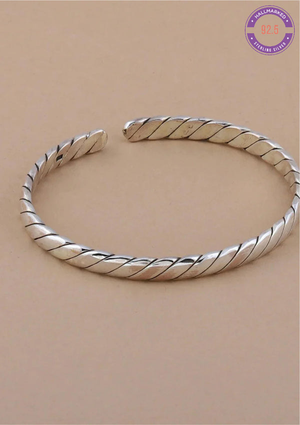 Solid Ridged Silver Bracelet