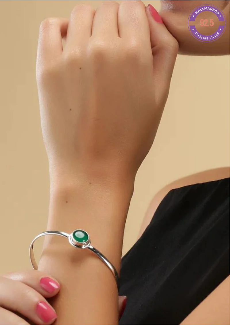 Silver Bracelet With Green Onyx Stone