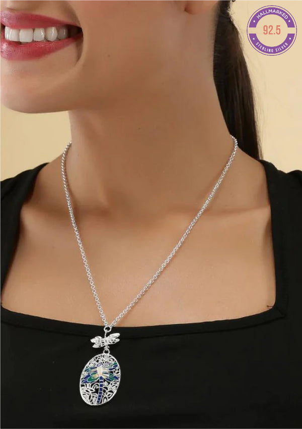 Dragonfly Pendant Silver Necklace