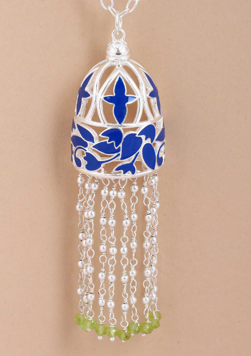 Silver Blue Enamel Necklace