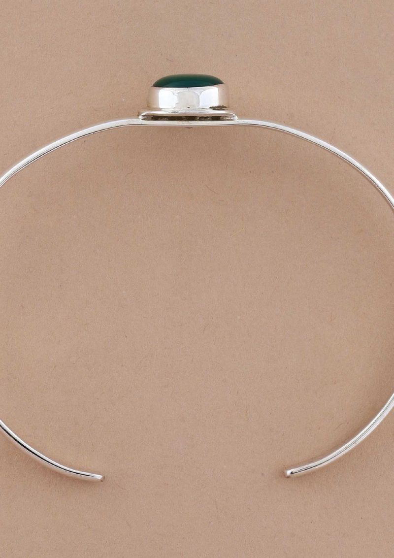 Silver Bracelet With Green Onyx Stone