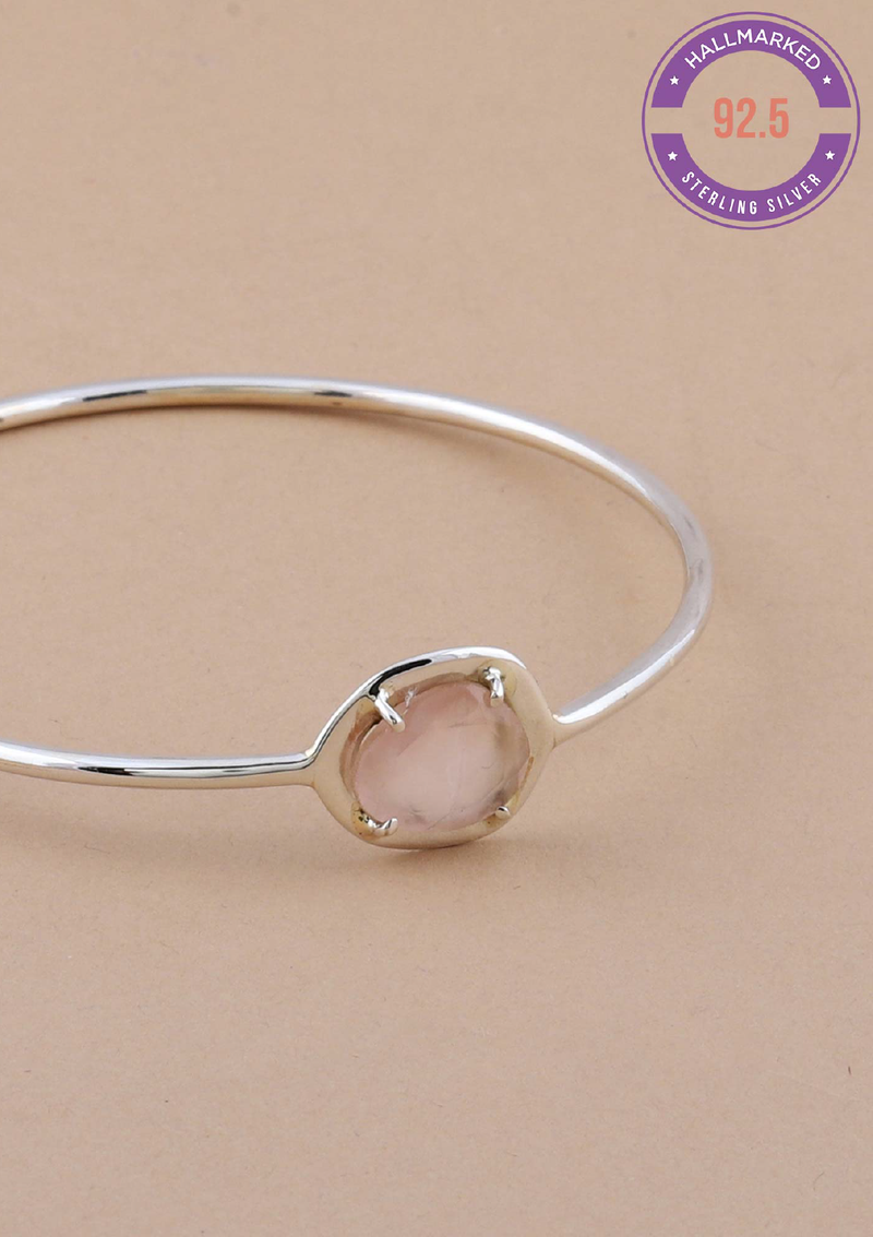 Silver Kada Rose Quartz Bracelet